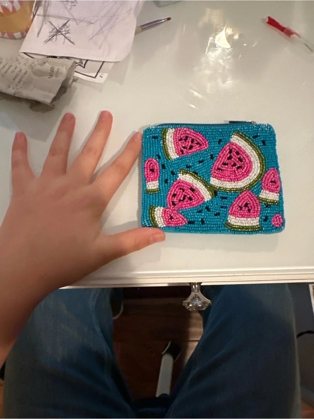 Beaded Watermelon Coin Purse - Turquoise & Pink